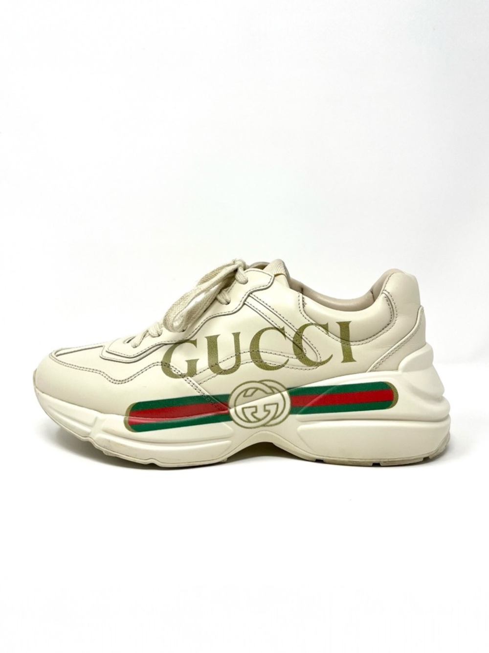 Gucci Rhyton Vintage GG Logo Leather Sneaker Sneakers Shoes Ivory Cream 37.5 7.5